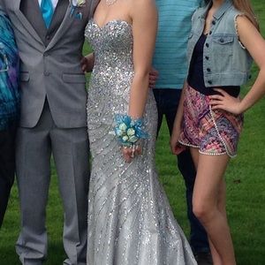 Silver beaded prom dress